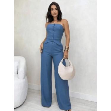Imagem de Conjunto Elegante Feminino sem alça Mais Calça Pantalona Alfaiataria S