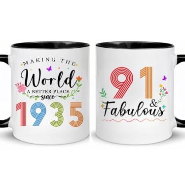 Imagem de Choinn 1935 Presentes de aniversário de 91 anos para mulheres e homens, presente de aniversário de 91 anos, caneca de café para mãe, pai, avó, vovô, ideias de presentes de aniversário de 91 anos, Dia