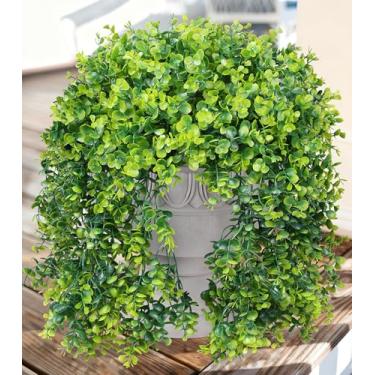 Imagem de Plantas artificiais para uso ao ar livre, plantas falsas para decoração externa, 2 peças de hastes verdes falsas de eucalipto, vegetação artificial realista resistente a UV para plantadores, varanda