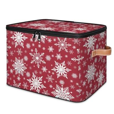 Imagem de Pardick Cestos de armazenamento de floco de neve de inverno com tampa de zíper e alça dobrável prateleira de armário organizador de pano cesto cubo organizador de roupas para berçário, quarto