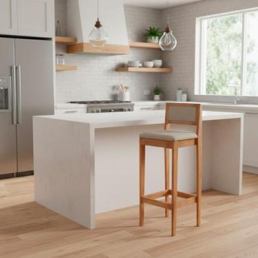 Imagem de Kit 6 Banquetas Assento Encosto Estofado em Linho Hellen cor:mel com p