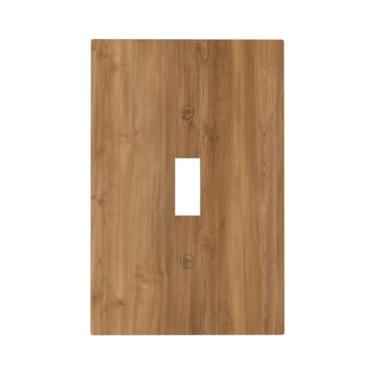 Imagem de Naiqadnehz Placa decorativa para interruptor de luz rústica marrom quente grão de madeira 1 gangue placa de parede com interruptor único capas de tomada elétrica decoram capa de placa de interruptor