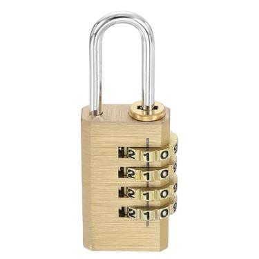 Imagem de PATIKIL Cadeado de combinação de latão 6 cm de largura, cadeado de combinação sem chave redefinível de 4 dígitos à prova d'água para armário de academia, caixa de ferramentas, bagagem, amarelo