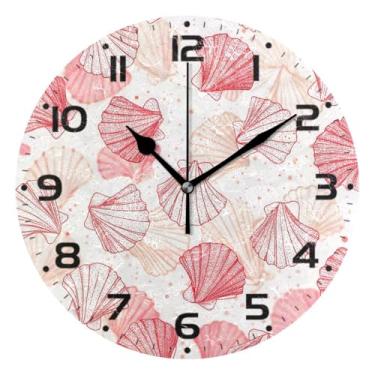 Imagem de JUZIHAI Relógio de parede coral com concha silencioso, sem tique-taque, redondo, operado por bateria, fácil de ler, relógio decorativo de parede para casa, cozinha, sala de estar, quarto, escritório
