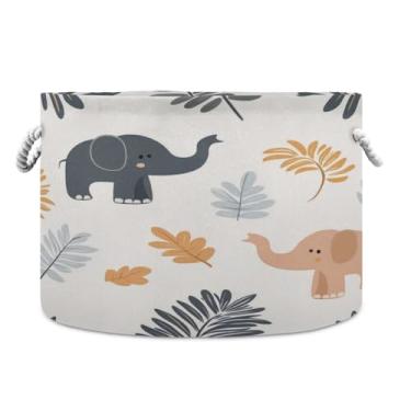 Imagem de JUZIHAI Cesto de armazenamento grande de elefante fofo, cesto de roupa suja dobrável à prova d'água com alças de corda de algodão para organização doméstica no quarto, banheiro e carro