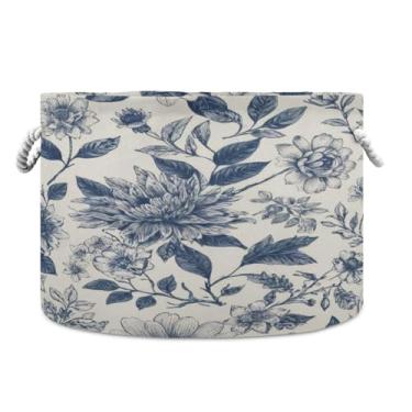Imagem de JUZIHAI Cesta de armazenamento dobrável com estampa de flores, cesto de roupa suja para bebê, cobertor com alças de corda de algodão, caixa organizadora de armário dobrável para quarto, berçário, casa