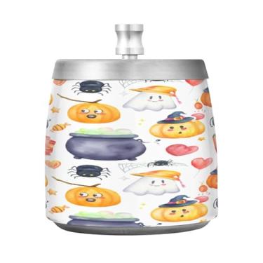 Imagem de Qilmy Cinzeiro de aço inoxidável Witch Pumpkins com tampa - Cinzeiro de cigarro à prova de vento sem cheiro sem fumaça para casa, escritório, carro, pátio, varanda (uso interno e externo)