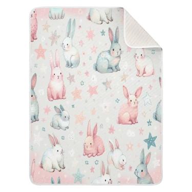 Imagem de Qilmy Cobertor de bebê de coelho fofo 76 x 101 cm, cobertor infantil de algodão macio para meninos e meninas, cobertor leve e quente para bebês de berço, soneca, recém-nascidos