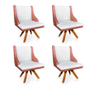 Imagem de Kit 04 Poltronas Giratória Liz Corano Nozes com Linho Grosso Bege A19 