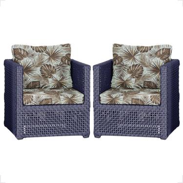 Imagem de 2 Poltronas Madri Alumínio Corda Náutica Estofado 6 Trama Azul