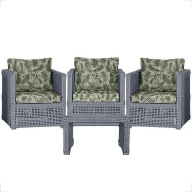 Imagem de Mesa E 3 Poltronas Madri Corda Náutica Estofado 5 Trama Prata