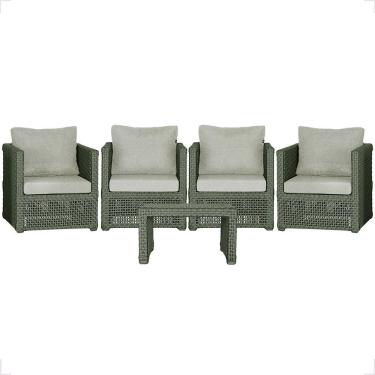 Imagem de Mesa E 4 Poltronas Madri Corda Náutica Estofado 3 Trama Verde