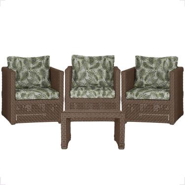 Imagem de Mesa E 3 Poltronas Madri Corda Náutica Estofado 5 Trama Marrom