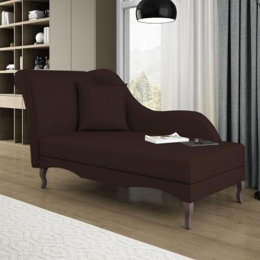 Imagem de Divã Recamier Chaise Longue Valentina Clássico Com Pés De Madeira Bouclê Marrom - Desk Design