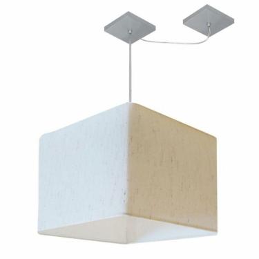 Imagem de Lustre Pendente Quadrado Com Desvio De Centro Vivare Md-4269 Cúpula Em Tecido 40x40cm - Bivolt Linho Bege 127/220v