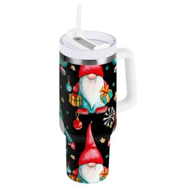 Imagem de ODAWA Copos isolados de Natal de 1,134 g com alça e tampa de palha, copo isolado a vácuo