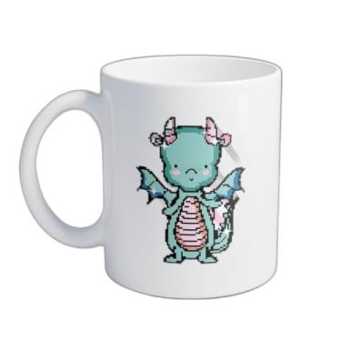 Imagem de Caneca Xícara de Café Porcelana 300ml Desenhos de Videogame Dragão Pixel