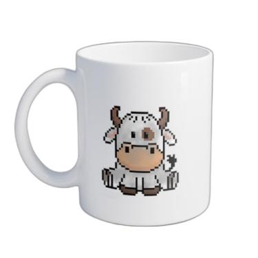 Imagem de Caneca Xícara de Café Porcelana 300ml Com Desenho Vaca Pixel Art