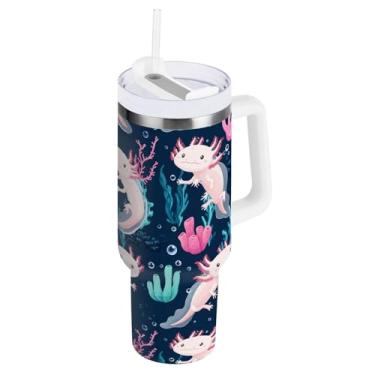 Imagem de ODAWA Copo de água grande com canudo e alça, copo de aço inoxidável isolado a vácuo com tampa 2 em 1