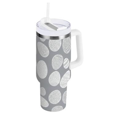 Imagem de ODAWA Copo grande com isolamento de parede dupla, ovos de Páscoa brancos, copos isolados de aço inoxidável com canudo e alça