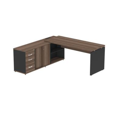 Imagem de Mesa Pé Balcão Escritório Com 3 Gavetas 189x180cm Preto-walnut
