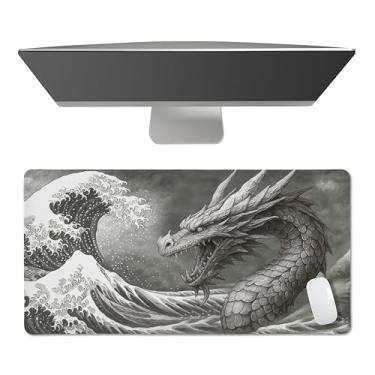 Imagem de Sweet Jojo Designs Tapete de mouse grande (dragão preto e branco) Tapete de mesa para teclado e mouse, mousepad para jogos, acessórios de mesa de escritório para homens e mulheres (cinza, arte