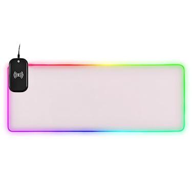 Imagem de Mouse pad RGB extra grande para jogos Lavender Blush com carregamento rápido sem fio Qi de 15 W, 14 modos de iluminação, mouse pad de LED macio estendido, base de borracha antiderrapante, mouse e teclado 80 cm × 28 cm