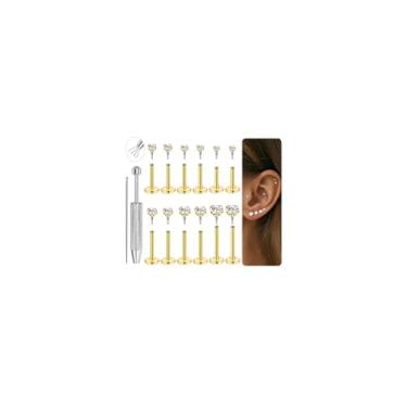 Imagem de SOMEITIA 16G 18G 12 peças de brincos de aço cirúrgico 316L roscado internamente para mulheres Tragus Labret Monroe cartilagem helix conch studs hipoalergênico nariz piercing joia, 16G, Aço inoxidável