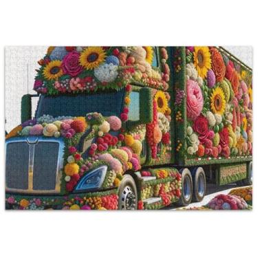Imagem de Quebra-cabeça engraçado caminhão flores 500 peças decoração colorida pintura legal quebra-cabeças para adultos jogos engraçados presentes