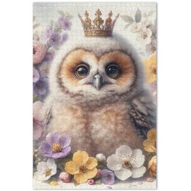 Imagem de Quebra-cabeça com estampa de flores de coruja fofa para adultos, 500 peças, presentes de elefantes brancos, quebra-cabeças de cenários de inverno, pintura de animais, 51 x 35 cm