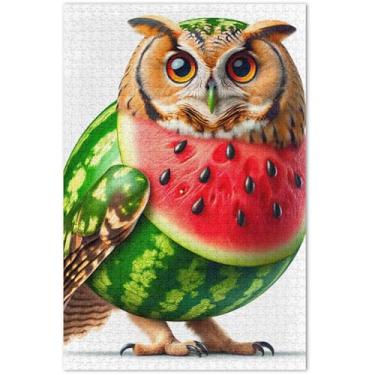 Imagem de Quebra-cabeça híbrido de coruja melancia para adultos, 1000 peças, natureza, amigos, família, jogos, presentes, quebra-cabeças coloridos, decoração de arte animal, 75 x 40 cm