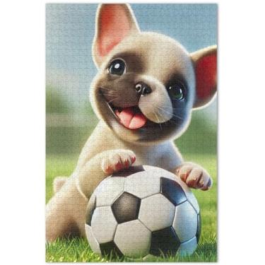 Imagem de Quebra-cabeças de cachorro de futebol Bulldog 500 peças para adultos, presentes engraçados, quebra-cabeça colorido, pintura animal, 51 x 35 cm