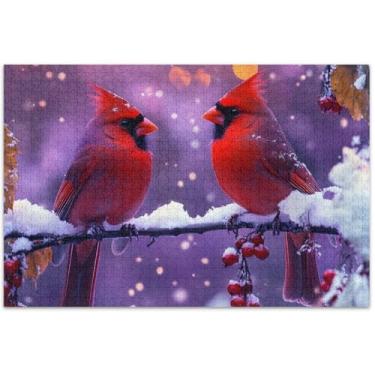 Imagem de Quebra-cabeça de pássaros vermelhos de Natal para adultos, 500 peças, presentes personalizados, difíceis, jogos, arte, 50 x 35 cm
