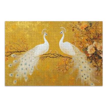 Imagem de Peacocks Autumn Golden Puzzles 500 peças, quebra-cabeça adulto, jogos educativos