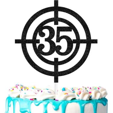 Imagem de Topo de bolo de mira de tiro 35º tema de tiro decoração de alvo de feliz aniversário, festa de aniversário para homens e mulheres, festa de tiro, suprimentos de decoração de festa de caça (35º)
