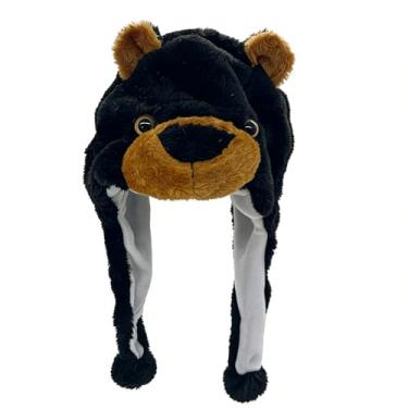 Imagem de Bioterti Chapéus de pelúcia divertidos de animal tamanho único poliéster com forro de lã (urso preto)