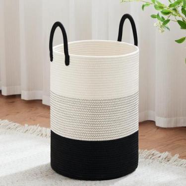Imagem de Cesto de roupa suja VIPOSCO Large Woven Rope 58L branco e preto