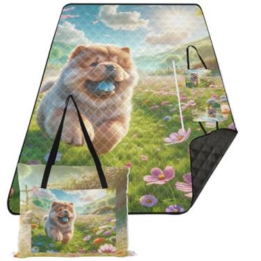 Imagem de TSENQUE Cobertor de praia floral para cachorro Chow Chow Chow à prova d'água à prova de areia floral para grama, tapete extra grande, cobertor de piquenique fofo 299 x 203 cm
