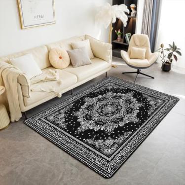 Imagem de Manfei Bohemia Tapete de flores para sala de estar, quarto, estilo étnico, exótico, macio, aconchegante, vintage, barroco, geométrico, decoração, tapete preto, branco, feminino, masculino, quarto, 3 x