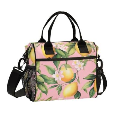 Imagem de GAIGEO Limões são pintados na lancheira adulta com isolamento rosa, lancheira com bolsos laterais, lancheiras femininas para trabalho, P