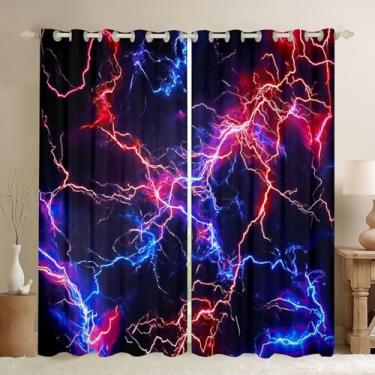 Imagem de jejeloiu Cortina vermelha azul roxa (2 painéis, 42 x 84 polegadas) Cortinas de janela para crianças geométricas modernas 30%-50% cortinas blackout