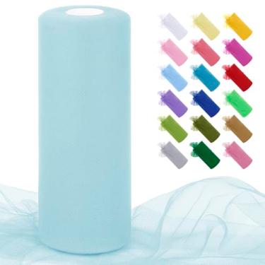 Imagem de JeogYong Rolos de tecido de tule azul aqua 30,5 cm por 100 metros tecido de malha de poliéster fita de tule para saias tutu, embrulho de presente, decoração de aniversário/festa/casamento, artesanato