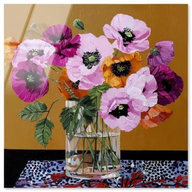 Imagem de Vaso de vidro II decoração de parede floral com estampa acrílica da Art Remedy, pronto para pendurar, 40 x 40 cm