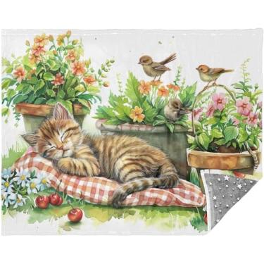Imagem de Cobertor de lã de gato em aquarela para gatinhos fofos cobertores de sofá para mulheres presente 177,8 cm x 139,7 cm cinza sofá macio