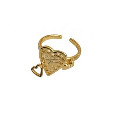 Imagem de Anel exclusivo de declaração de coração para mulheres pendurado, corações de amor, fita de estrela vazada, laço ajustável, aberto, noivado, noivado, aliança de dedo delicada, joia de aniversário e dia