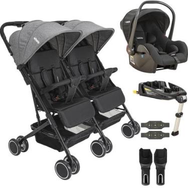 Imagem de Carrinho Kiddo de Gemeos Bebe Conforto Base ISOFIX Mascote Grafite