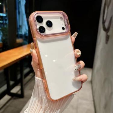 Imagem de Capa transparente com suporte para lente para iPhone 17 Air 15 16 Pro Max 13 14 Plus, cor vibrante (para iPhone 15 Pro/Rosa)