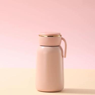 Imagem de Garrafa Térmica de Aço Inox 304, 300ml, Isolamento Térmico, Tampa com Alça de Silicone, Base Antiderrapante, Compacta e Portátil | Bebidas Quentes e Frias (Rosa)