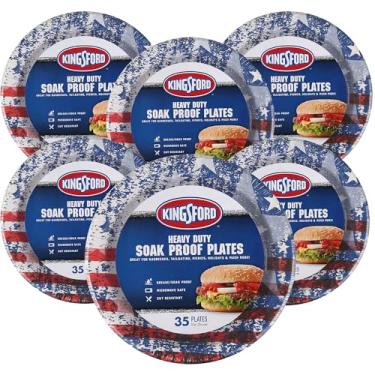 Imagem de Kingsford Pratos de papel resistentes à prova de imersão, 25 cm - 35 unidades (pacote com 6) | Pratos de papel duráveis para churrascos, piqueniques e feriados | Pratos descartáveis seguros para
