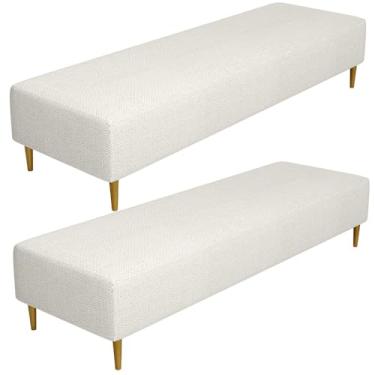 Imagem de Kit 02 Puffs Decorativo Sala de Estar Bali W01 Pés Palito 170x60cm Linho Champagne - Lyam Decor